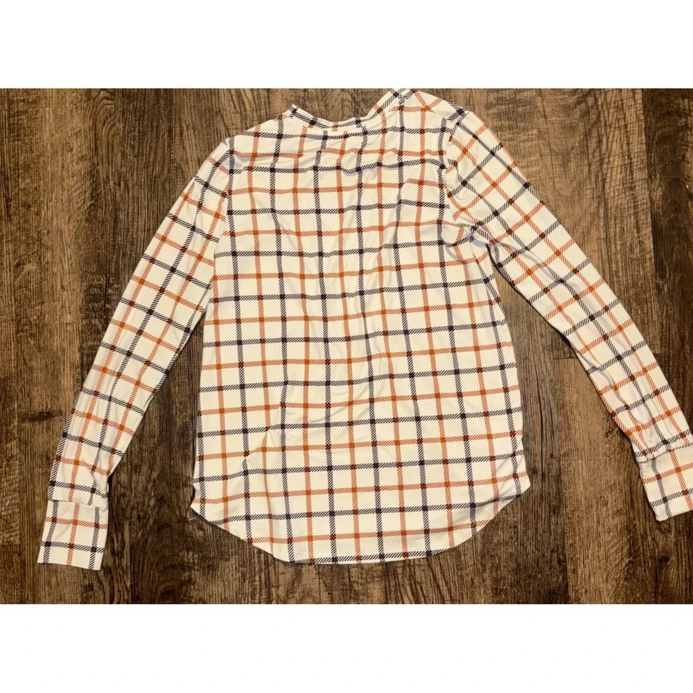 Cuddl Duds Womens Plaid Long Sleeve Base Layer Top White Orange XS